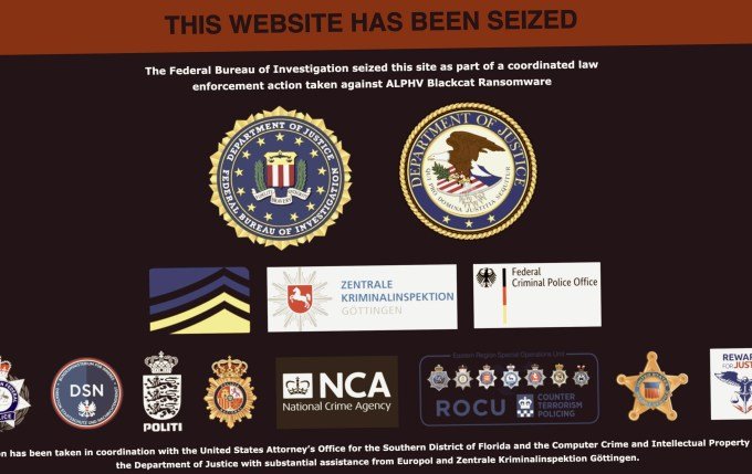 a screenshot depicting a counterfeit law enforcement seizure notice on BlackCat's dark web leakage site following a $22 million ransom payment.