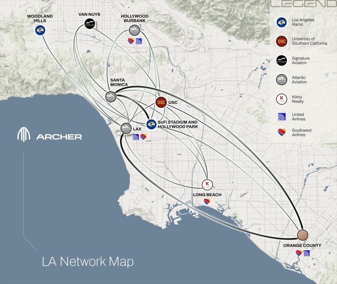 Archer aviation LA Network Map