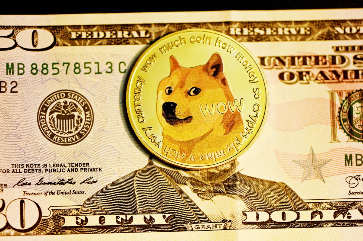 fifty dollar bill with a doge coin covering Grant