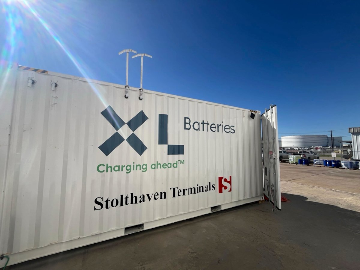 A shipping container holds XL Batteries