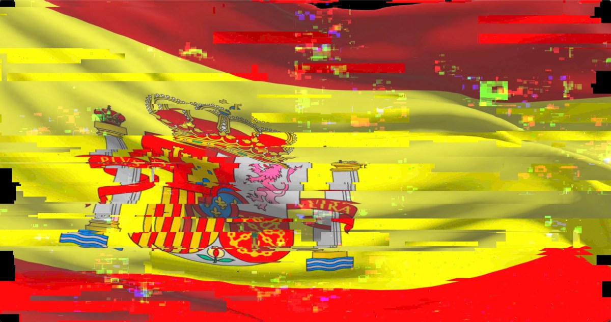 An illustration showing a glitchy Spanish flag.