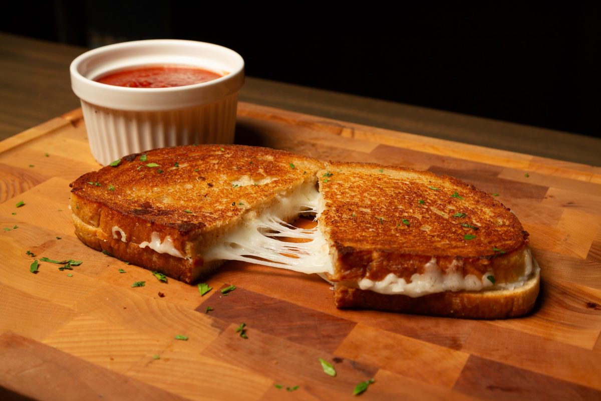 Cut grilled cheese shows how a new vegan cheese can stretch.